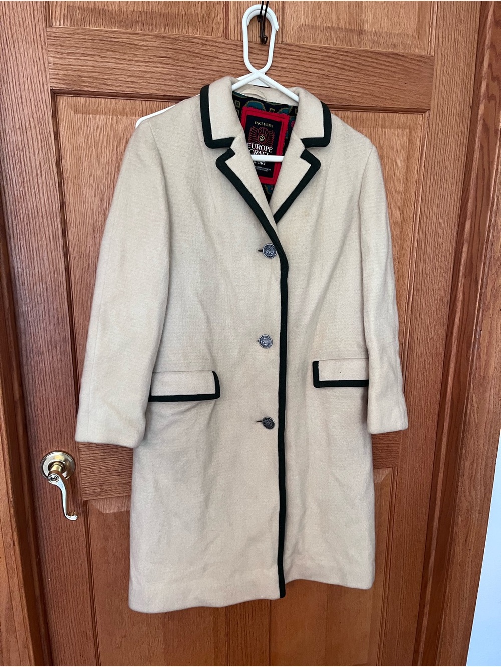 Vintage Europe Craft Cream Wool Coat with Black Trim